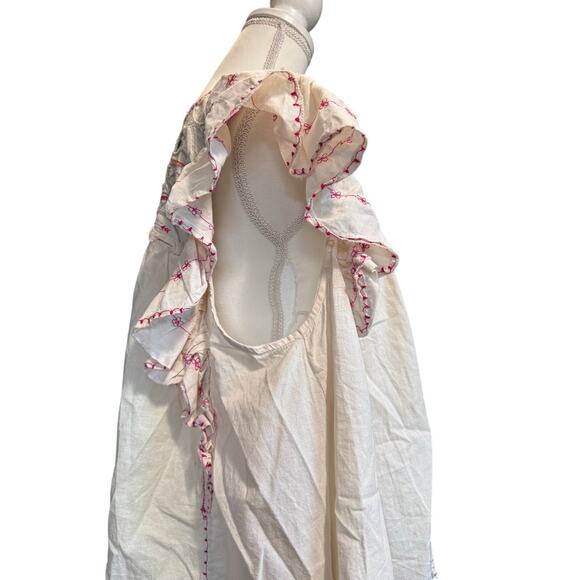 EMBROIDERED SHORT SLEEVE FLOWY LOOSE HIPPIE BOHO FLOWY FLOUNCY CAP SLEEVE SHIRT - Picture 6 of 6